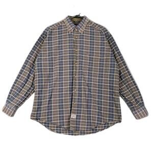 Woods Gray Mens Medium Blue Plaid Button Down Shirt Long Sleeve Casual Y2K VTG